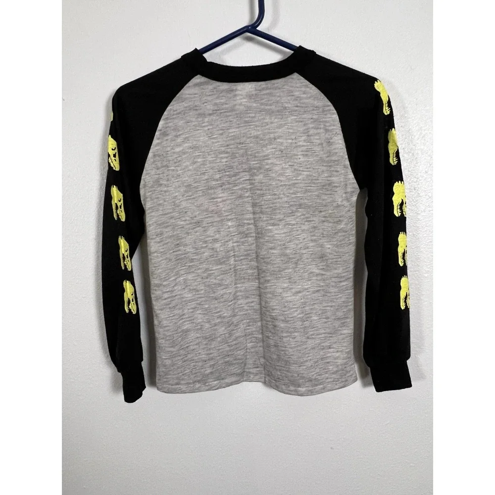 Jurassic Park Kids‎ Long Sleeve Raglan Shirt Gray Black Dinosaur Graphic Size 14